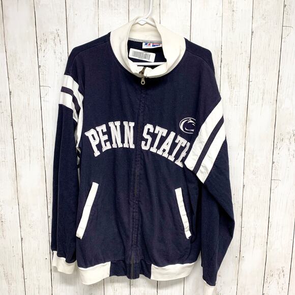 Vtg Russell Athletic Jacket Women Size Large Long Sleeve Collared Full Zip Navy - Picture 1 of 5